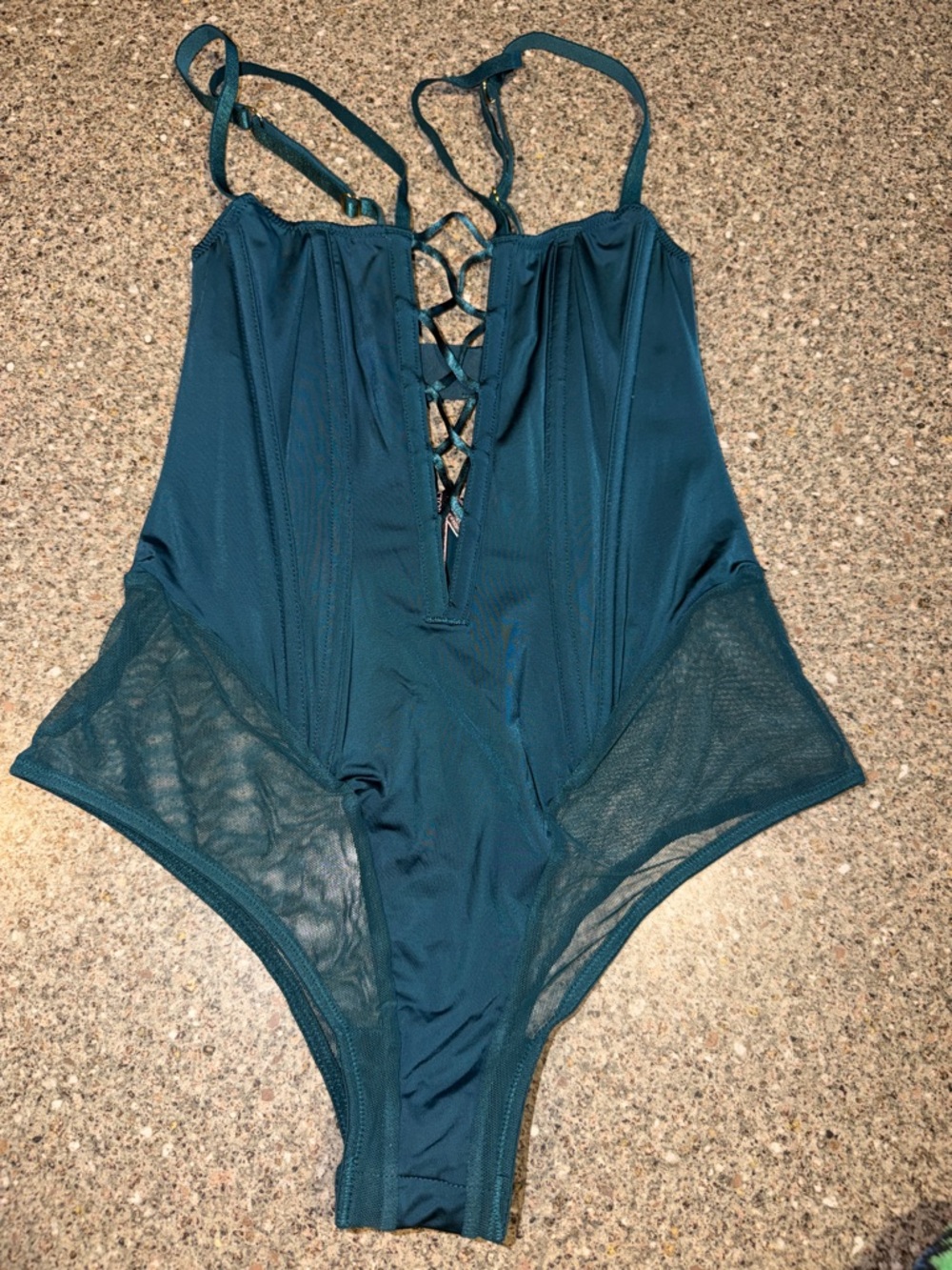 New Victoria's Secret Teal Lace-Up One-Piece Bodysuit